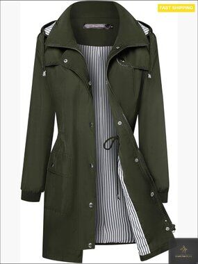 Lightweight Waterproof Rain Jacket Hooded Striped Lining Windbreaker Outdoor